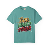 God Money Power T-Shirt — Bold Comic Typography Tee