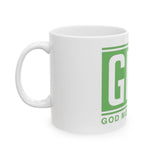 GMP 'God Money Power' Ceramic Coffee Mug – Inspirational Green Logo (11oz & 15oz)