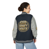 Letterman Jacket — "God Money Power" Bold Crest Varsity Jacket