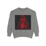 Graphic Sweatshirt — Red Saint Illustration with 'Good Morning, Daughter' Banner