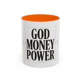 God Money Power Accent Coffee Mug – Inspirational Religious Typography Mug (11/15oz)