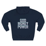 God Money Power Hoodie — Graphic Three-Panel Fleece Pullover