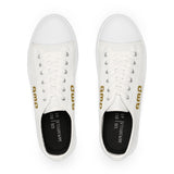 Men's Low Top Sneakers — White Casual Canvas Shoes with Gold GMP Logo