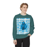 Graphic Sweatshirt - "God Money Power" Blue Retro Streetwear Crewneck