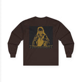Long Sleeve Tee — Gold Saint Illustration with "I Got Money Power" Banner