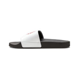 Slide Sandals — White Men's Removable-Strap Slides with Red Monogram Graphic