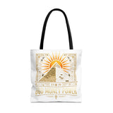 Egyptian Pyramid Tote Bag — "God Money Power" Sun & Ankh Graphic
