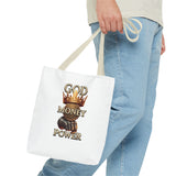 God Money Power Crown Tote Bag — Religious Inspirational Statement Tote