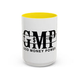 GMP "God Money Power" Accent Coffee Mug — Bold Black Scripture-Inspired Design (11/15oz)