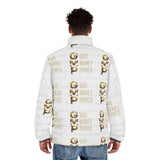 GMP Gold Logo Puffer Jacket — God Money Power All-Over Print