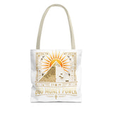 Egyptian Pyramid Tote Bag — "God Money Power" Sun & Ankh Graphic