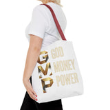 God Money Power Tote Bag – Gold 3-Word Motivational AOP Tote