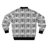 Monochrome Skull Pattern Bomber Jacket — Gothic All-Over Print
