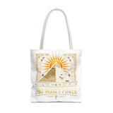 Egyptian Pyramid Tote Bag — "God Money Power" Sun & Ankh Graphic