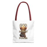 God Money Power Crown Tote Bag — Religious Inspirational Statement Tote