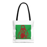 Jesus Face Mask Tote Bag – Green & Red Religious Graphic Shopper