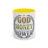 God Money Power Accent Coffee Mug — Inspirational Faith & Success Ceramic Mug (11/15 oz)