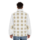 Men's Puffer Jacket — Gold Lion Crest All-Over Print
