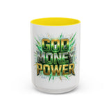 Accent Coffee Mug — "God Money Power" Bold Graphic Ceramic Mug