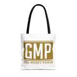 GMP Gold Logo Tote Bag — "God Money Power" Inspirational Canvas Tote