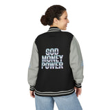 Letterman Jacket — 'God Money Power' Retro Chrome Varsity Jacket