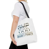 Money Power Tote Bag — 'GMP GOD' Metallic Typographic Canvas Tote