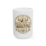 God Money Power Ceramic Mug – Inspirational Pyramid Design Coffee Cup (11oz, 15oz)