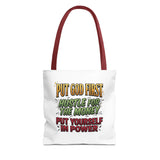 Inspirational Gospel Tote Bag — "Put God First, Hustle for the Money, Put Yourself in Power"