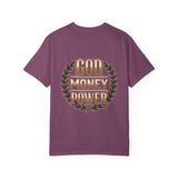 God Money Power T-Shirt — Bold Gold Laurel Graphic Tee