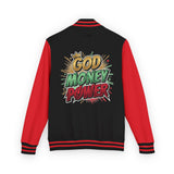 Letterman Jacket — "God Money Power" Graphic Varsity Jacket
