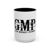 GMP "God Money Power" Accent Coffee Mug — Bold Black Scripture-Inspired Design (11/15oz)