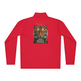 Tiger Graphic Quarter-Zip Pullover — 'God • Money • Power' Chest & Back Print