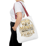 God Money Power Tote Bag — Bold Pyramid Graphic Religious Statement Tote