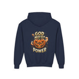 Halloween Pumpkin Hoodie — “God Money Power” Graphic Youth Sweatshirt