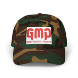 God Money Power Dad Cap – White Embroidered GMP Baseball Hat