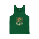 Spiritual Pyramid Tank — "God Money Power" Graphic Jersey Tank Top