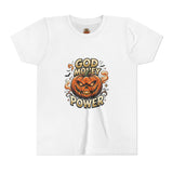 Youth Tee — "God Money Power" Halloween Pumpkin Graphic