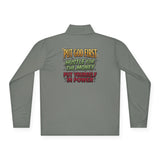 Quarter-Zip Pullover — “Put God First, Hustle for the Money, Buy Yourself in Power” Christian Graphic