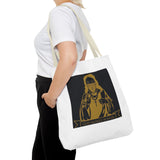 Religious Icon Tote Bag — 'God Money Power' Gold Graphic