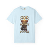 God Money Power T-Shirt — Crown, Coin & Fist Graphic Tee