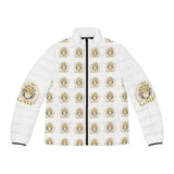Men's Puffer Jacket — Gold Lion Crest All-Over Print