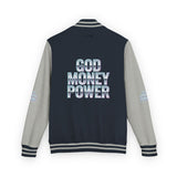 Letterman Jacket — 'God Money Power' Retro Chrome Varsity Jacket