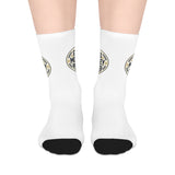 Retro Badge Mid-Length Socks — 'God Money Power' Vintage Logo Crew Socks