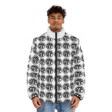 Monogram Pattern Puffer Jacket — Black & White All-Over Print