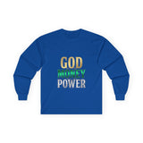 God Money Power Long Sleeve Tee — Inspirational Faith & Wealth Graphic Shirt