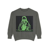Graphic Sweatshirt — Neon Green ‘God Money Power’ Gothic Nun Design