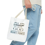 Money Power Tote Bag — 'GMP GOD' Metallic Typographic Canvas Tote