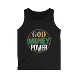 Tank Top — "God, Money, Power" Vintage Emblem Sleeveless Tee