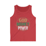 Tank Top — "God, Money, Power" Vintage Emblem Sleeveless Tee