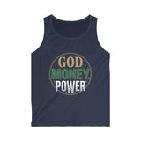 Tank Top — "God, Money, Power" Vintage Emblem Sleeveless Tee